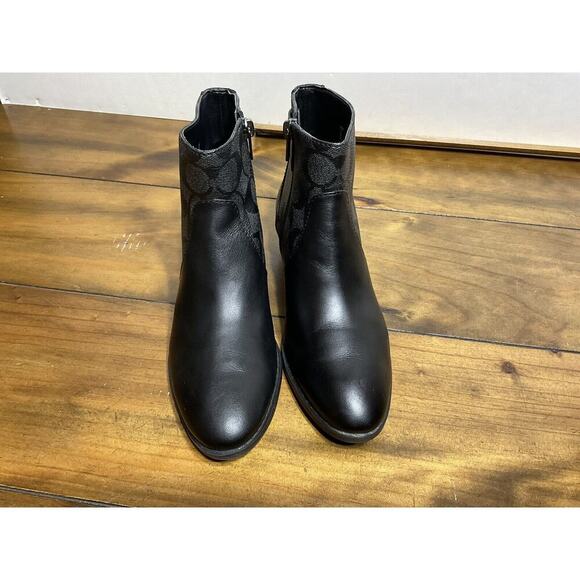 Coach Signature DENI LTR-SIG Bootie Black Size 6 B Coated Canvas Leather - Picture 5 of 12